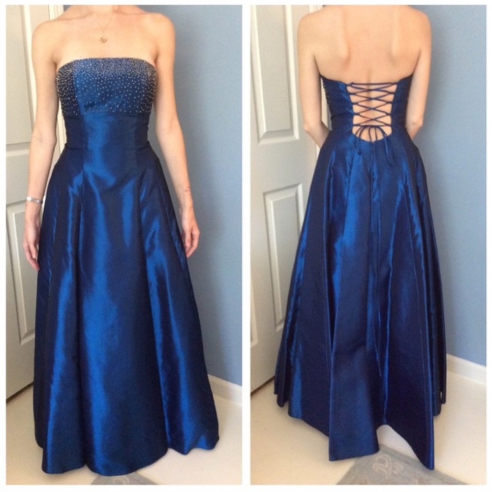 Faviana Blue Strapless Gown for Prom